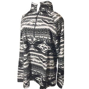 Eddie Bauer Black & White Aztec Design Fleece Quarter Zip Size XL NWOT